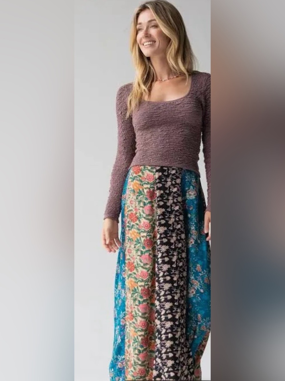 Natural Life Valentina Pink and Green Floral Patchwork Maxi Skirt Size L